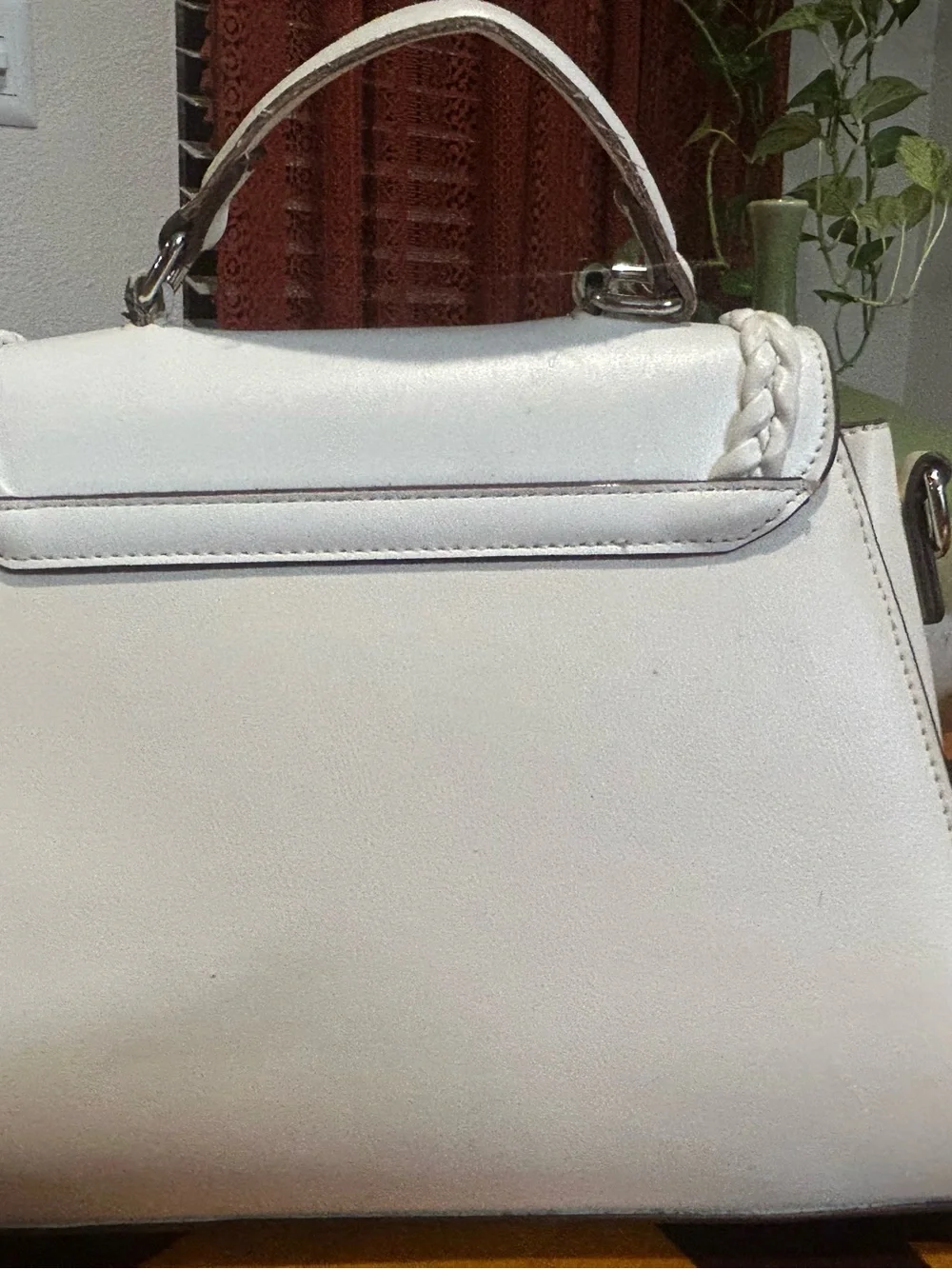 BCBGMaxAzria White Braided-Trim Top Handle Satchel
